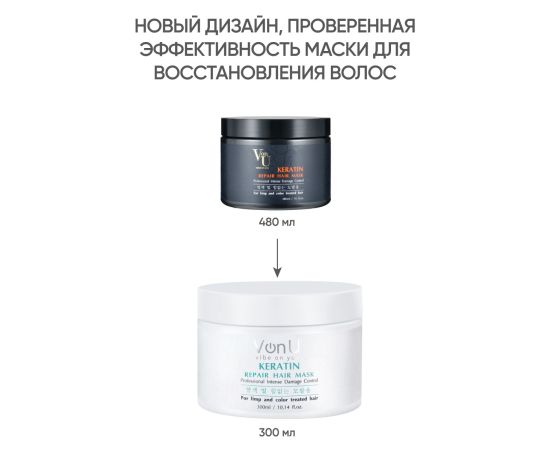 Von-U Маска-реконструктор с кератином KERATIN Repair Hair Mask 300 мл, image , 2 image Von-U Маска-реконструктор с кератином KERATIN Repair Hair Mask 300 мл, image , 2 image
