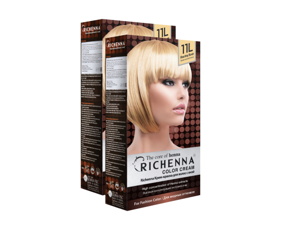 Richenna Набор крем-краска для волос с хной №11L (Bleaching Blonde)  Внимание! В набор входит 2 упаковки краски со сроком реализации 09/2025!, Оттенок: 11L (Bleaching Blonde), фото 