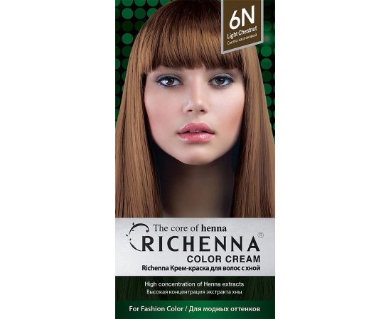 Richenna Крем-краска для волос с хной № 6N (Light Chestnut) (новая упаковка), Оттенок: 6N (Light Chestnut), фото , изображение 3 Richenna Крем-краска для волос с хной № 6N (Light Chestnut) (новая упаковка), Оттенок: 6N (Light Chestnut), фото , изображение 3