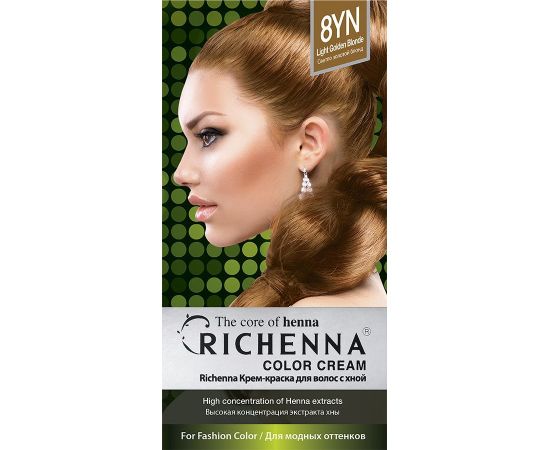 Richenna Крем-краска для волос с хной № 8YN (Light Golden Blonde) (новая упаковка), Оттенок: 8YN (Light Golden Blonde), фото , изображение 3 Richenna Крем-краска для волос с хной № 8YN (Light Golden Blonde) (новая упаковка), Оттенок: 8YN (Light Golden Blonde), фото , изображение 3