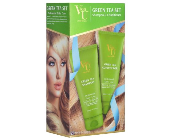Von-U Набор шампунь 200 мл + кондиционер 200 мл с зеленым чаем Green Tea, фото , изображение 3 Von-U Набор шампунь 200 мл + кондиционер 200 мл с зеленым чаем Green Tea, фото , изображение 3
