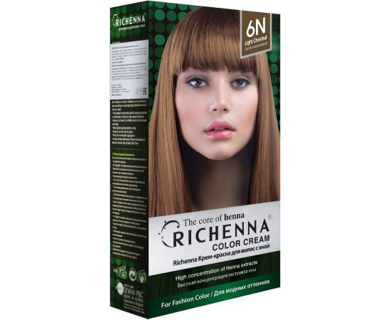 Richenna 6N Крем-краска для волос с хной (Light Chestnut), Оттенок: 6N (Light Chestnut), image 