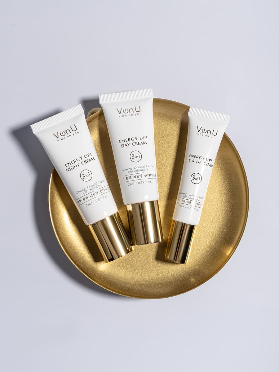 Von-U ENERGY UP! First step skin care set (Day Cream 25m + Night Cream 25ml + Eye & Lip Cream 15ml) 