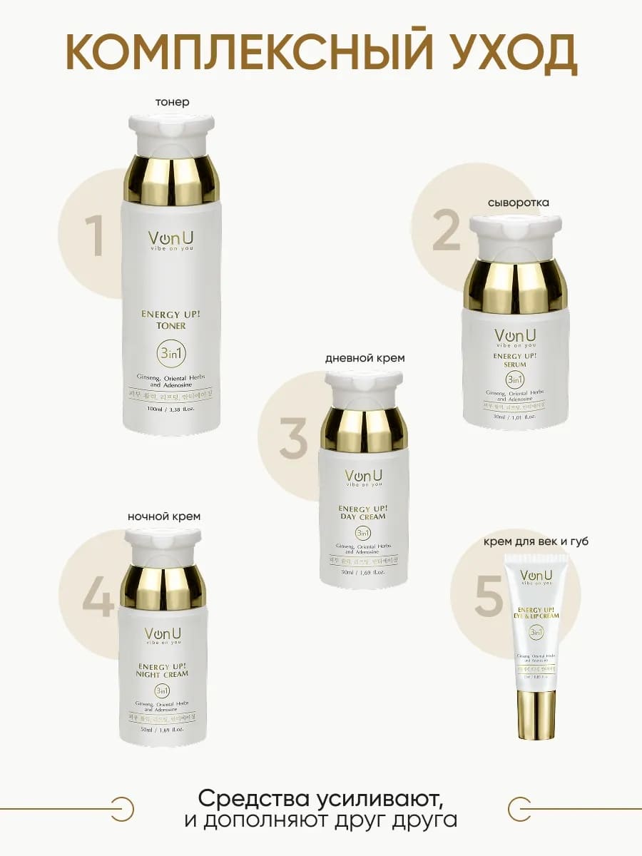 Von-U ENERGY UP! First step skin care set (Day Cream 25m + Night Cream 25ml + Eye & Lip Cream 15ml) 