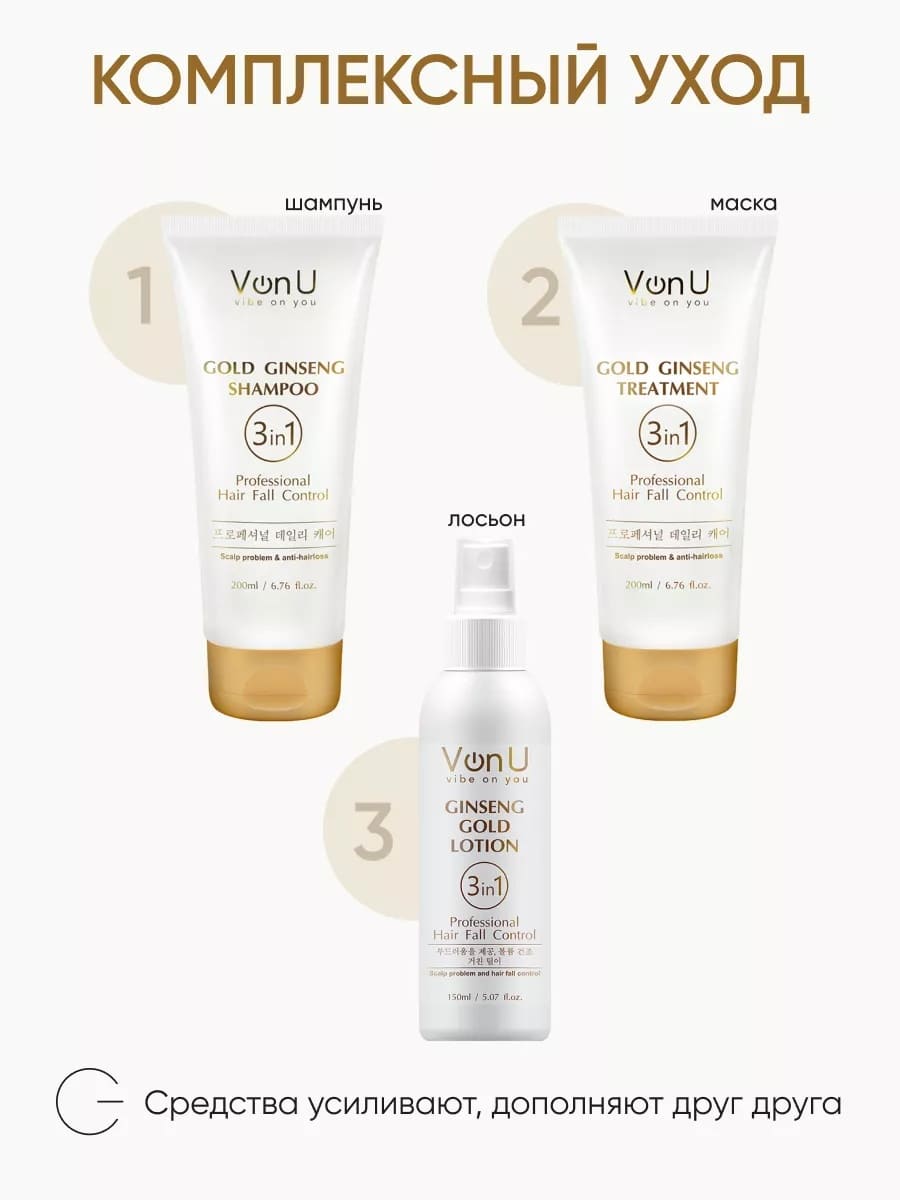Von U Уход для волос с экстрактом золотого женьшеня Ginseng Gold Treatment (New)  200 мл