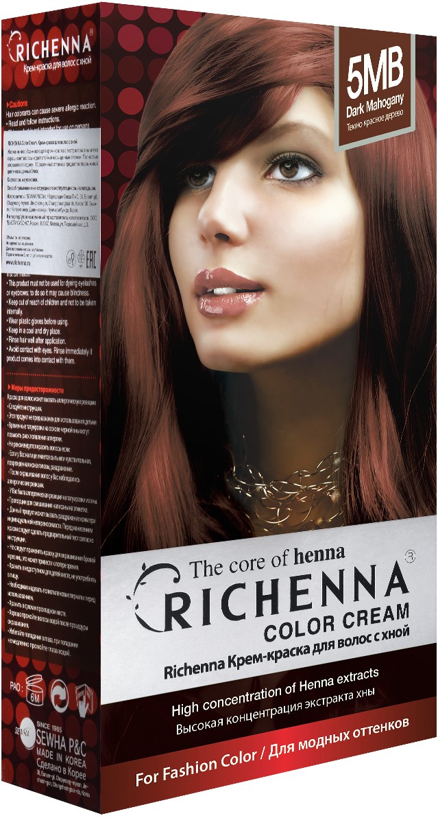 Richenna Крем-краска для волос с хной № 5MB (Dark Mahogany) (новая упаковка)