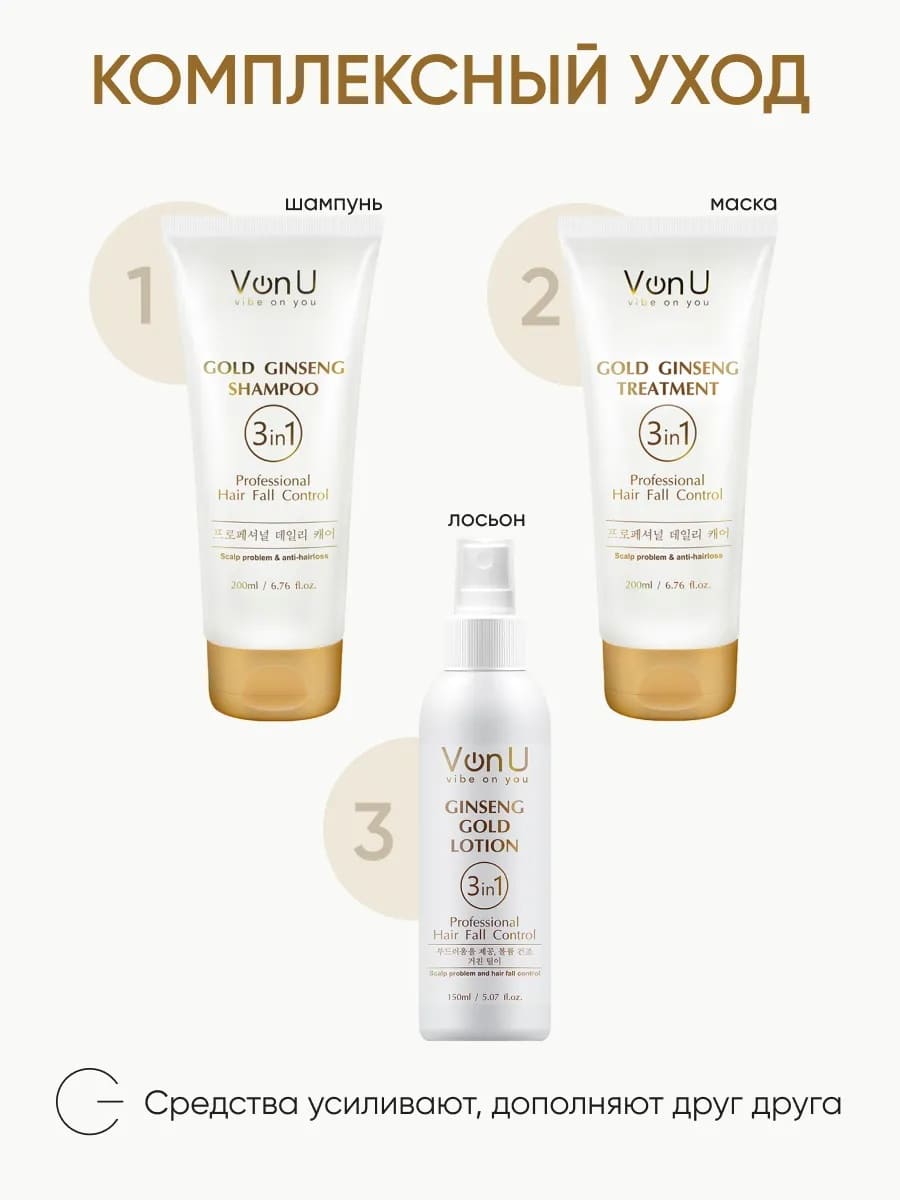 Von U Лосьон для роста волос с экстрактом золотого женьшеня Ginseng Gold Lotion 150 мл														