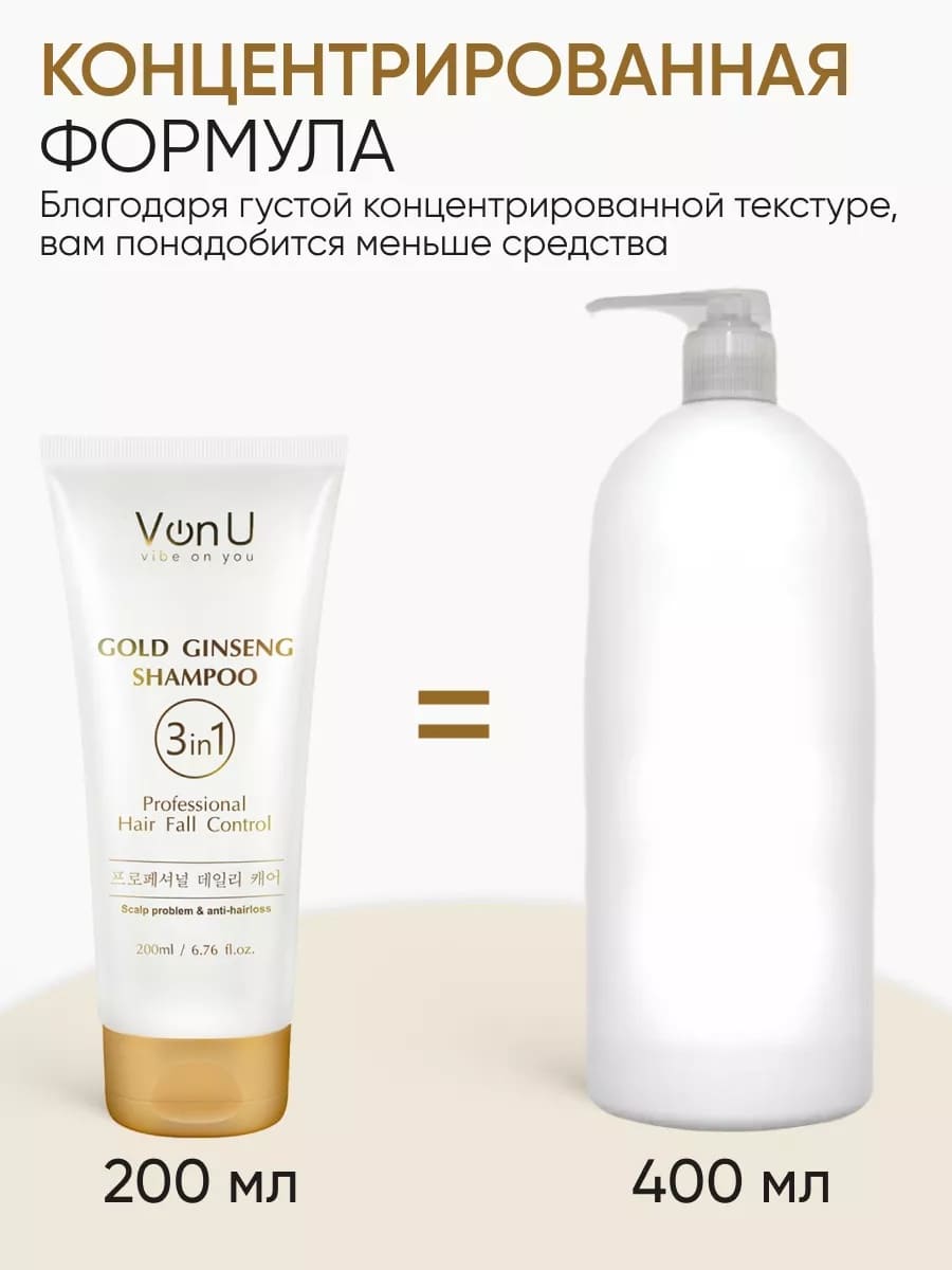 Von U Шампунь для волос с экстрактом золотого женьшеня Ginseng Gold Shampoo (New) 200 мл